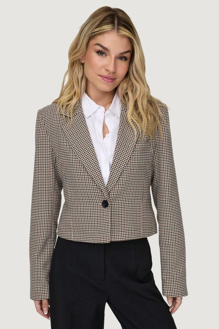 Donna Only | Giacca Only Onladison L/S Crop Check Blazer Tlr Beige Chiaro