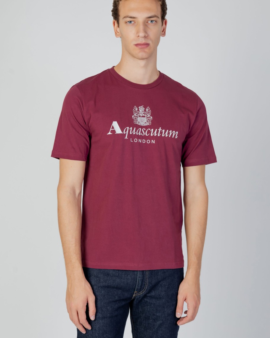 Uomo Aquascutum | T-Shirt Aquascutum Active Big Logo Bordeaux