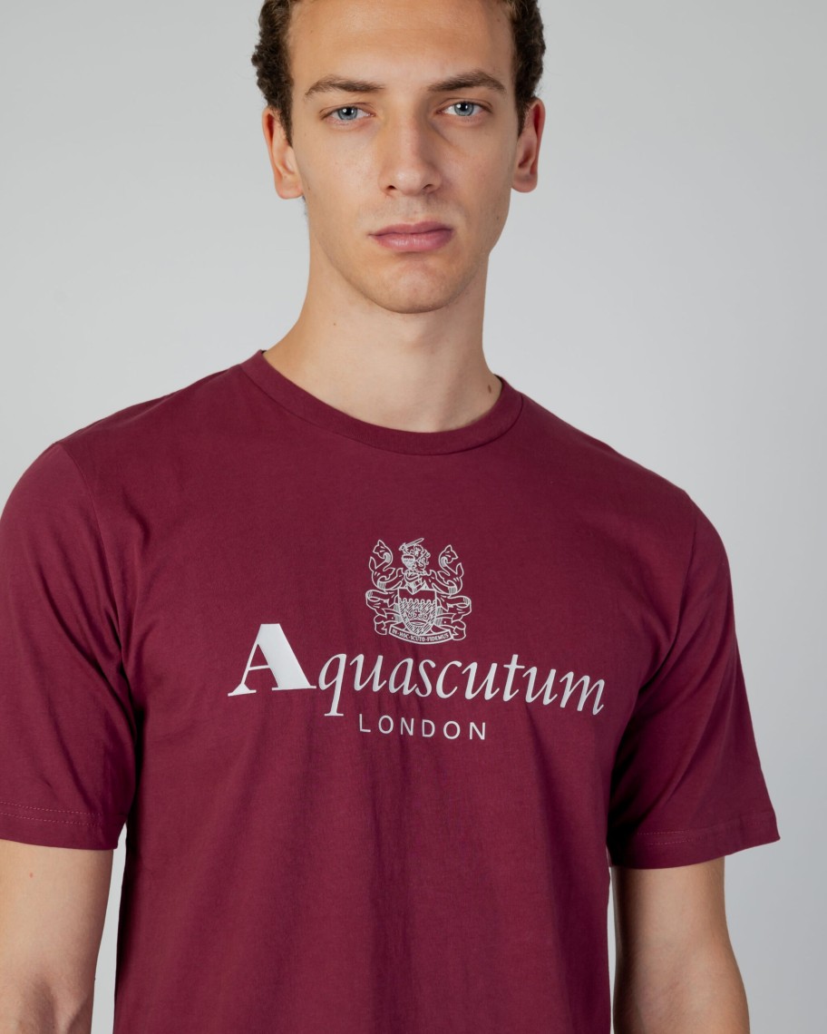 Uomo Aquascutum | T-Shirt Aquascutum Active Big Logo Bordeaux