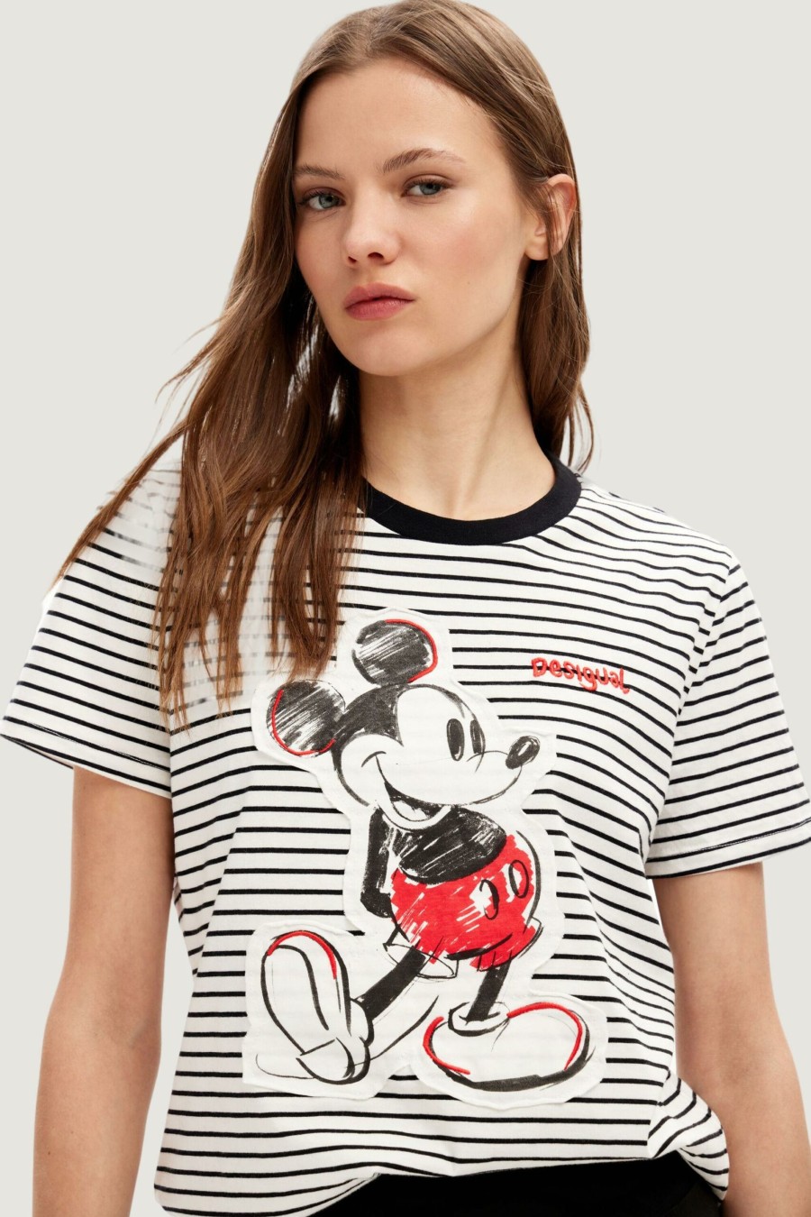 Donna Desigual | T-Shirt Desigual Mickey Patch Bianco