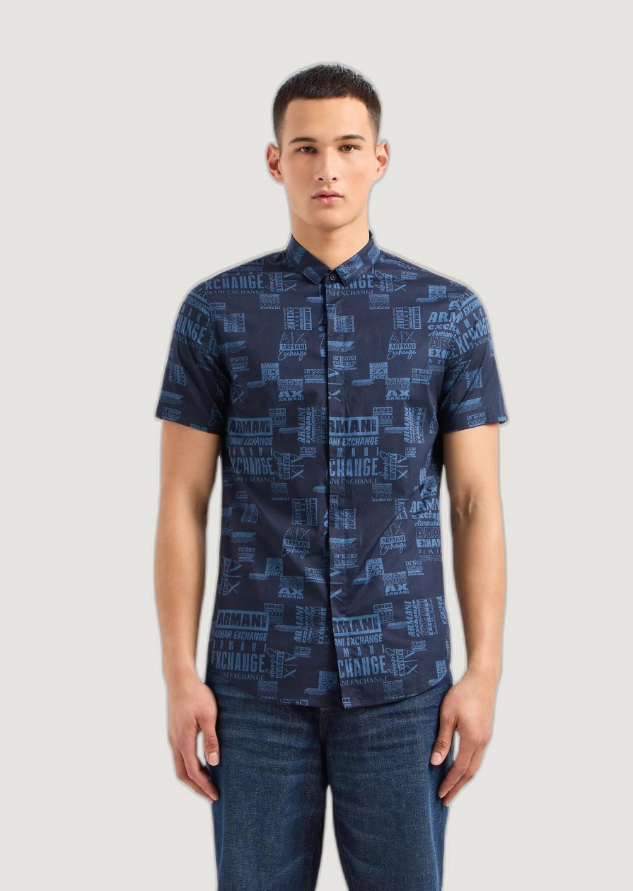 Uomo Armani Exchange | Camicia Manica Corta Armani Exchange Blu