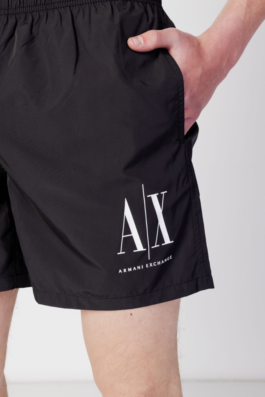 Uomo Armani Exchange | Costume Da Bagno Armani Exchange Logo Nero