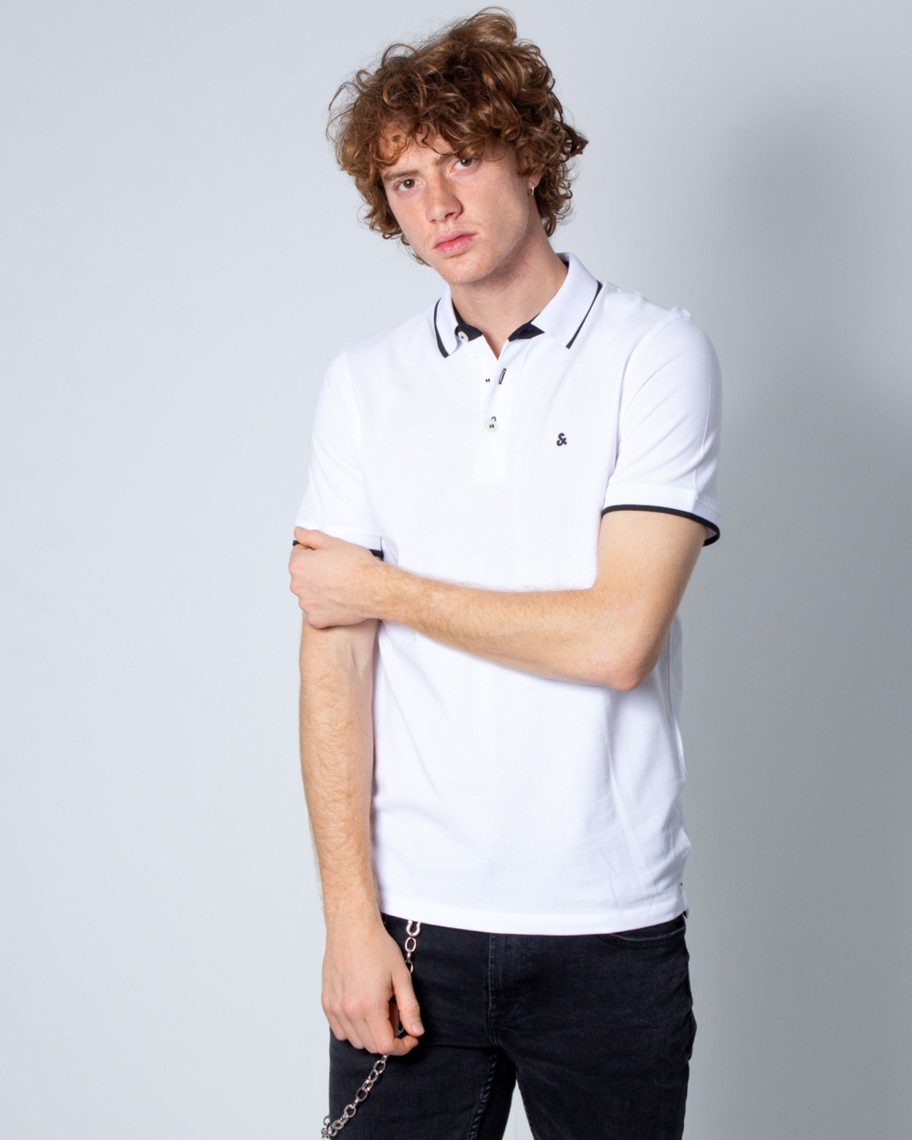 Uomo Jack Jones | Polo Manica Corta Jack Jones Paulos Ss Noos Bianco