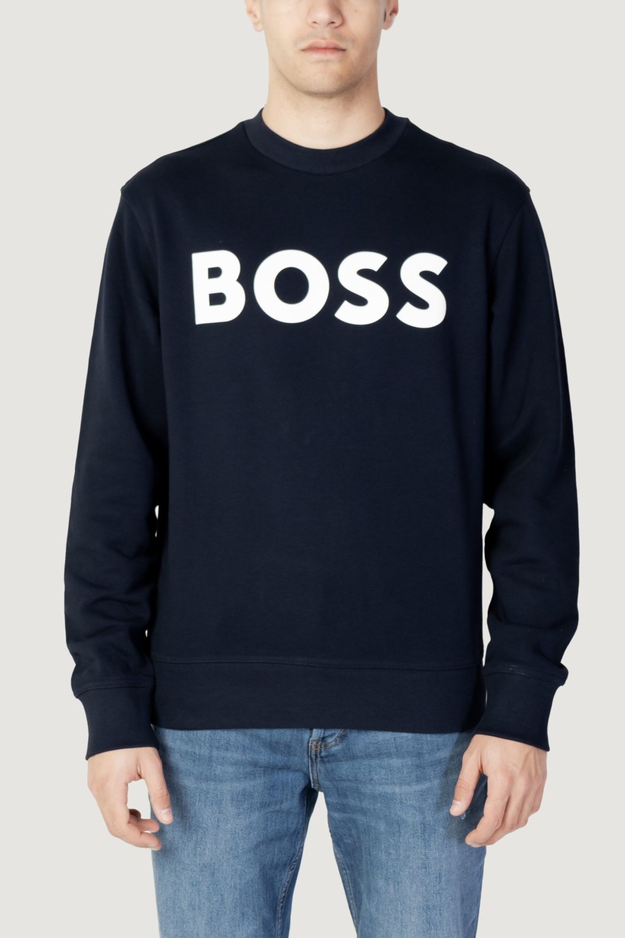 Uomo Boss | Felpa Senza Cappuccio Boss Jersey We Basic Crew Blu Marine