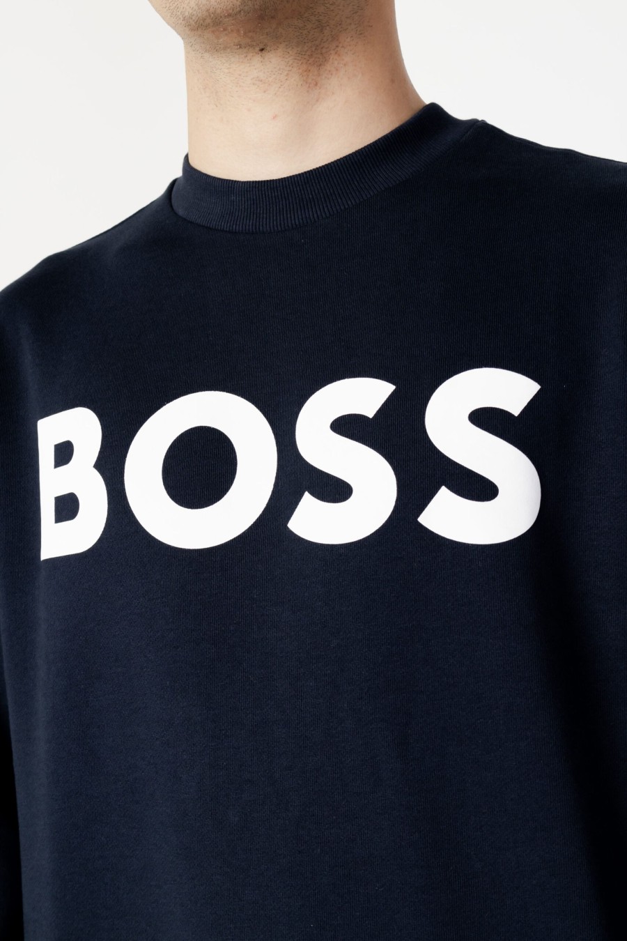 Uomo Boss | Felpa Senza Cappuccio Boss Jersey We Basic Crew Blu Marine