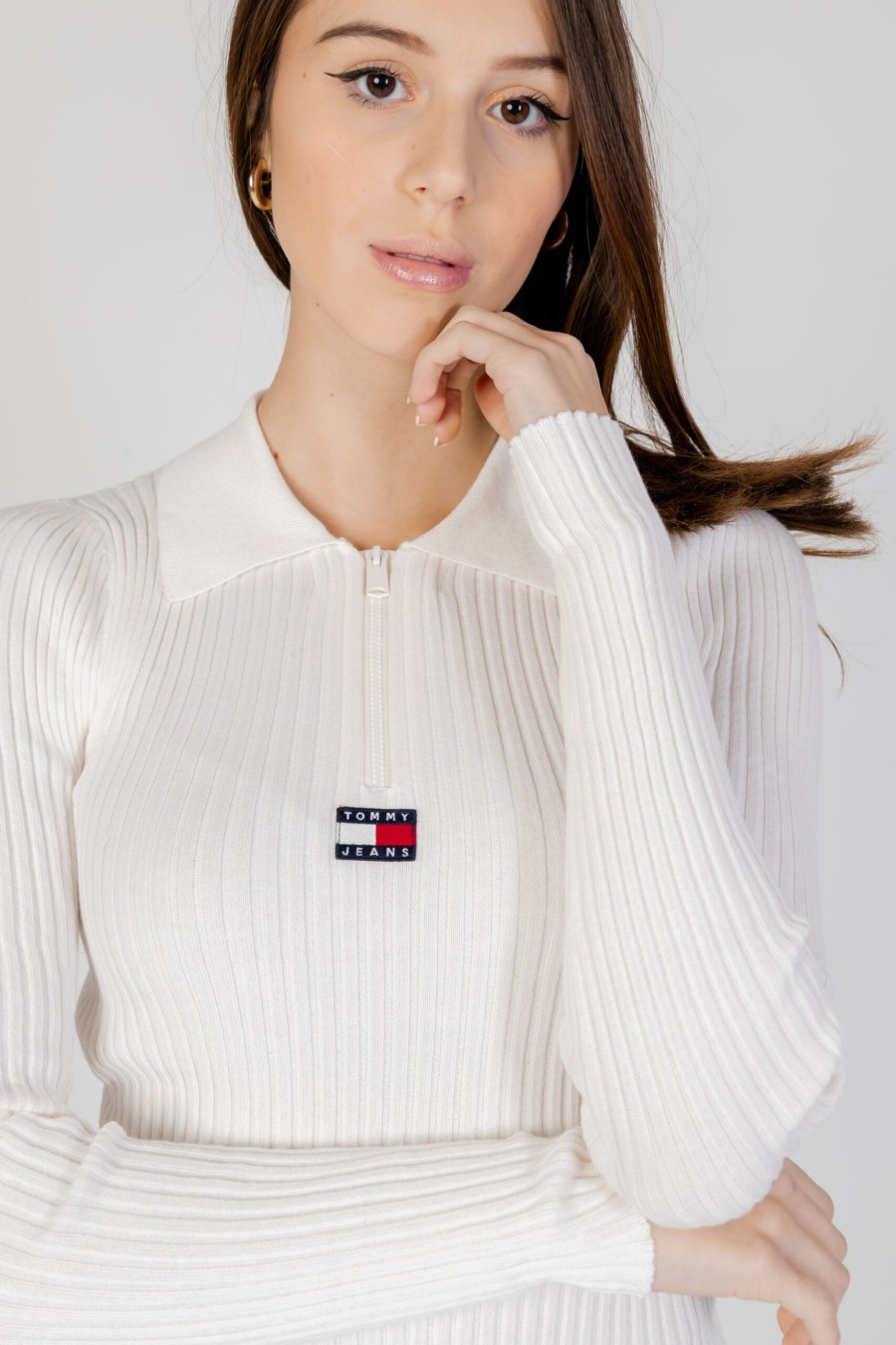 Donna Tommy Hilfiger | Maglia Tommy Hilfiger Half Zip Thru Panna