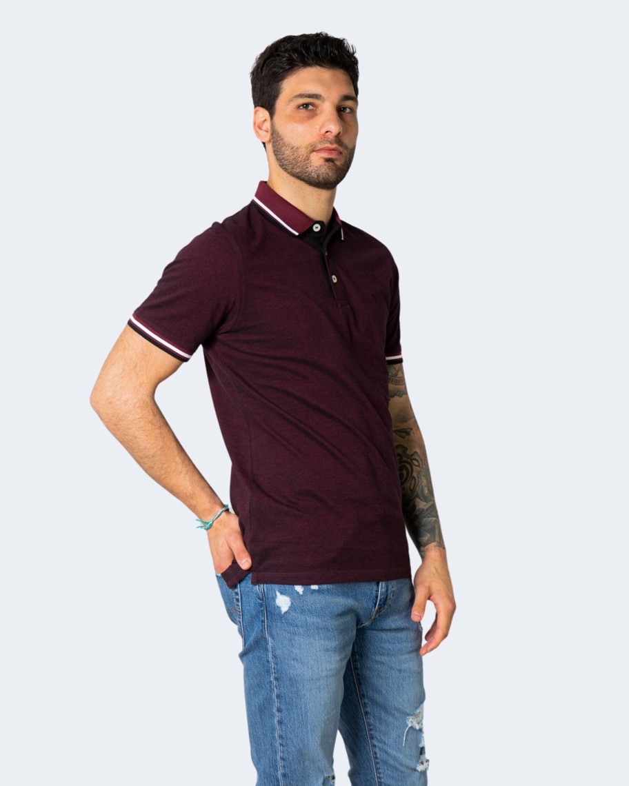 Uomo Jack Jones | Polo Manica Corta Jack Jones Jjepaulos Polo Ss Noos Bordeaux