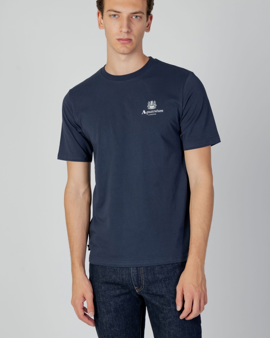 Uomo Aquascutum | T-Shirt Aquascutum Active Small Logo Blu