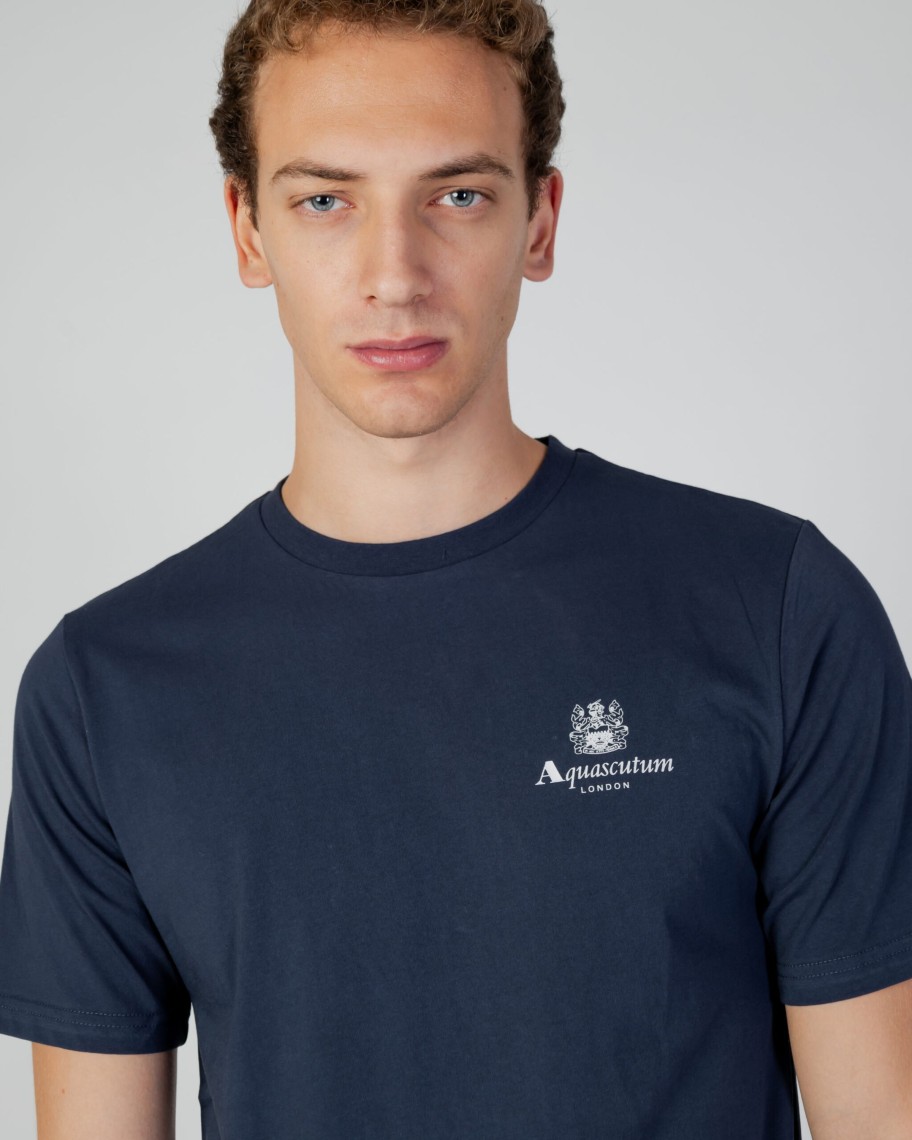 Uomo Aquascutum | T-Shirt Aquascutum Active Small Logo Blu