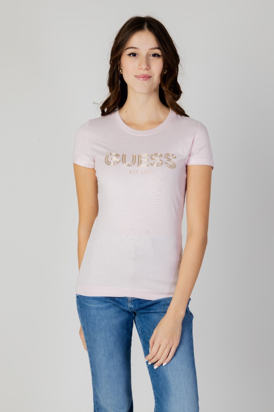 Donna Guess | T-Shirt Guess Ss Cn Bold Logo Rosa