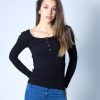 Donna Pieces | T-Shirt Manica Lunga Pieces Kitte Ls Top Noos Bc Nero