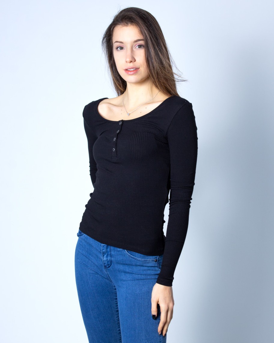 Donna Pieces | T-Shirt Manica Lunga Pieces Kitte Ls Top Noos Bc Nero