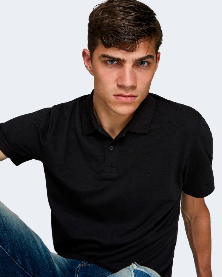 Uomo Jack Jones | Polo Manica Corta Jack Jones Jjebasic Ss Noos Nero