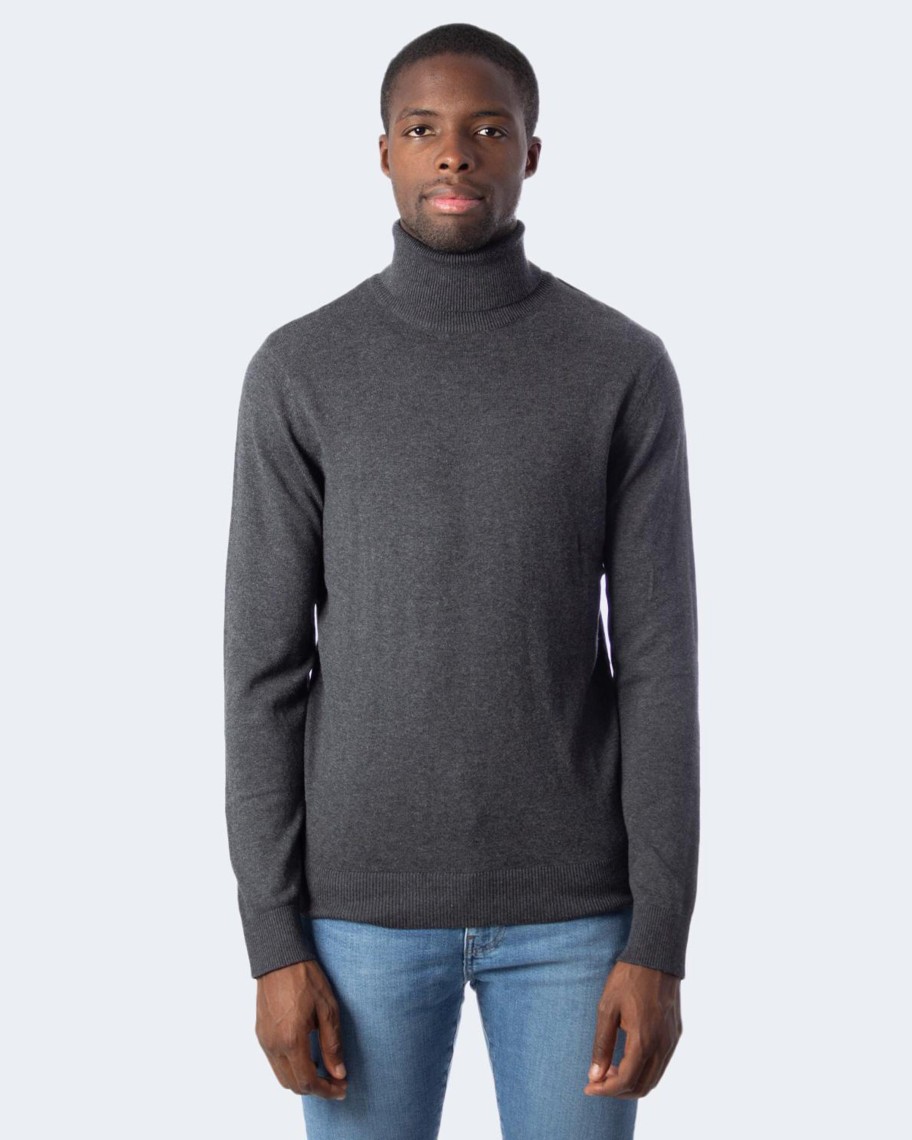 Uomo Jack Jones | Dolcevita Jack Jones Jjeemil Knit Roll Neck Noos Grigio Scuro