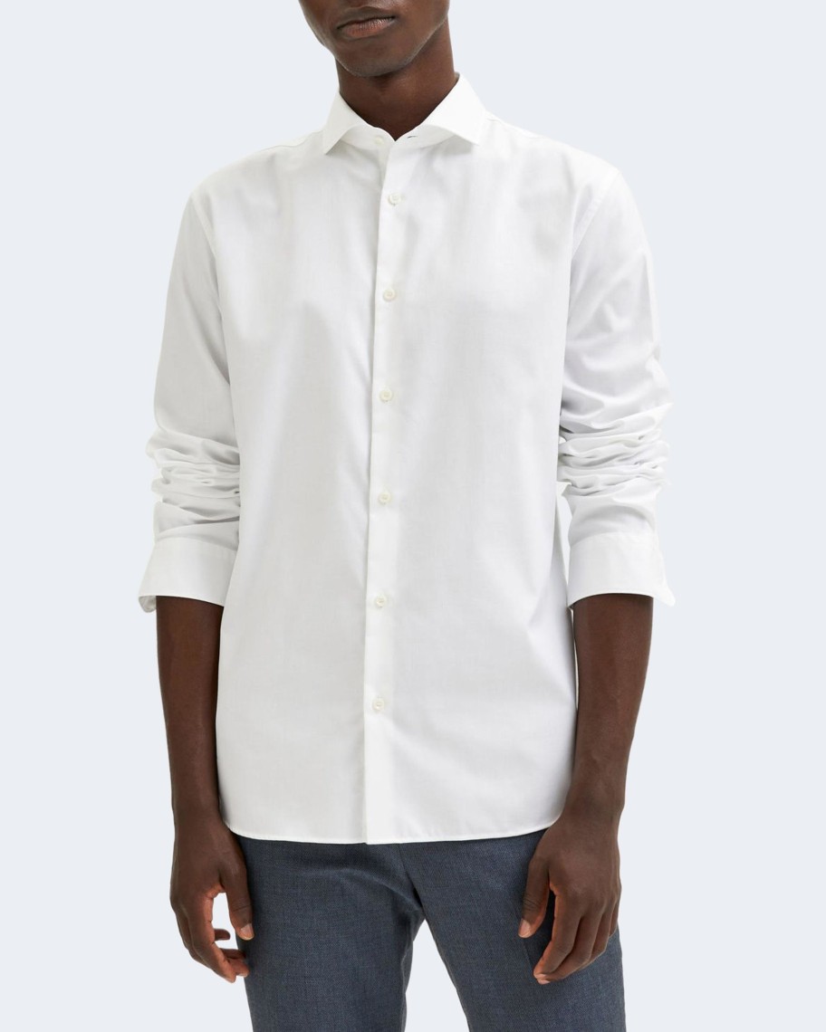 Uomo Selected | Camicia Manica Lunga Selected Slhslimethan Shirt Ls Cut Away B Noos Bianco