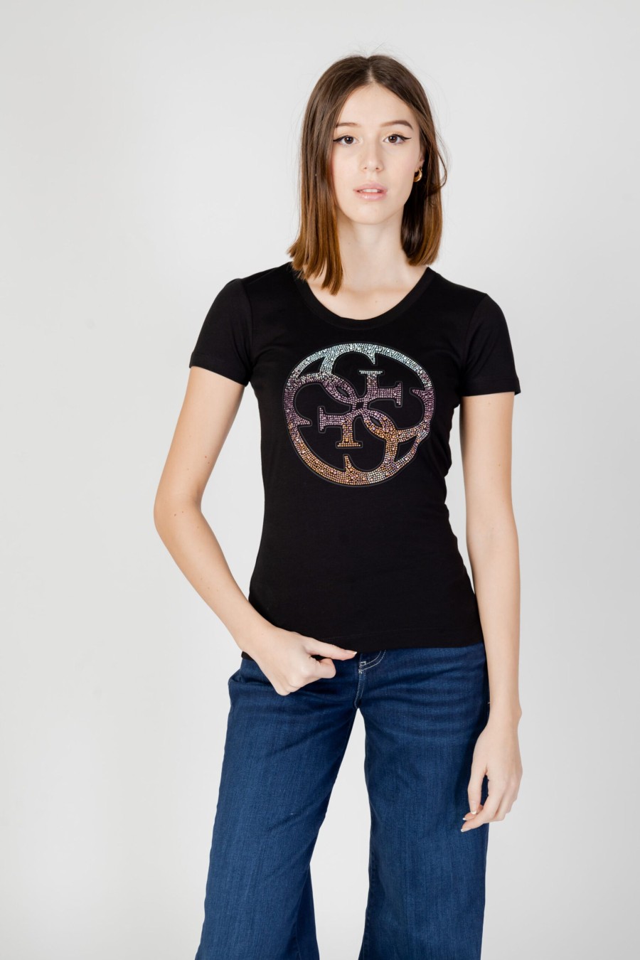 Donna Guess | T-Shirt Guess Cn 4G Logo Nero