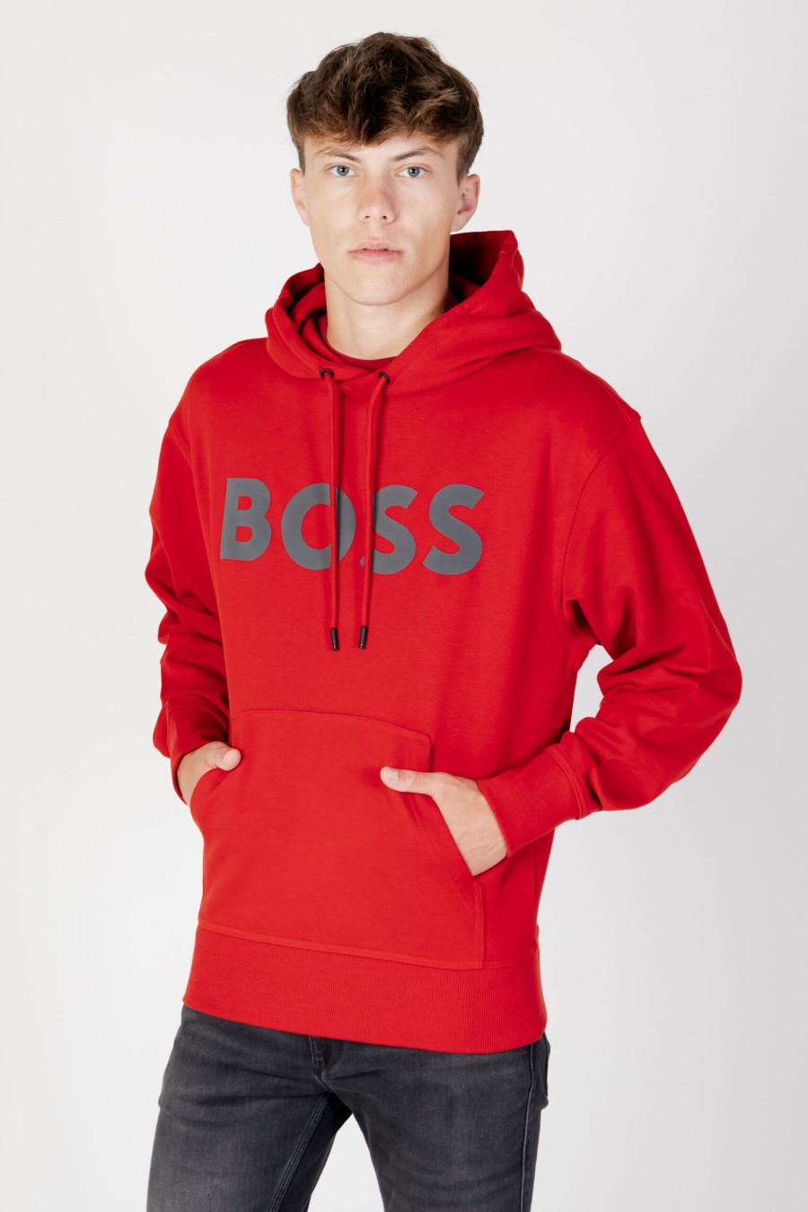 Uomo Boss | Felpa Con Cappuccio Boss Webasichood Rosso