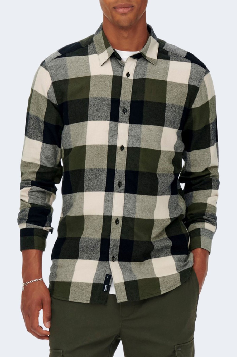 Uomo Only & Sons | Camicia Manica Lunga Only & Sons Onsgudmund Ls 3T Check Shirt Noos Verde Scuro