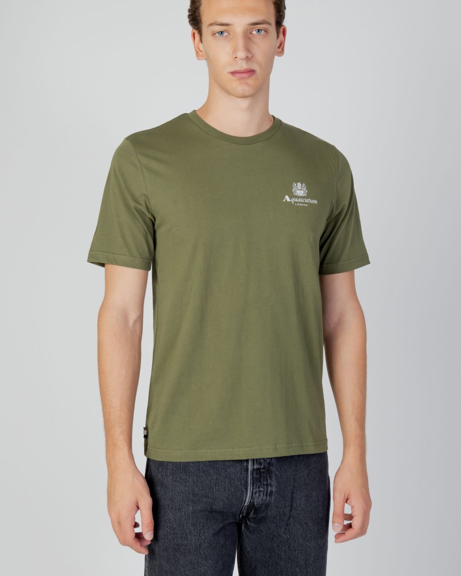 Uomo Aquascutum | T-Shirt Aquascutum Active Small Logo Verde Oliva