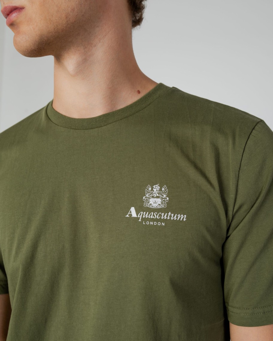 Uomo Aquascutum | T-Shirt Aquascutum Active Small Logo Verde Oliva