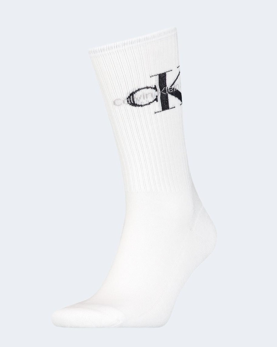 Uomo Calvin Klein | Calzini Lunghi Calvin Klein 1P Rib Bianco