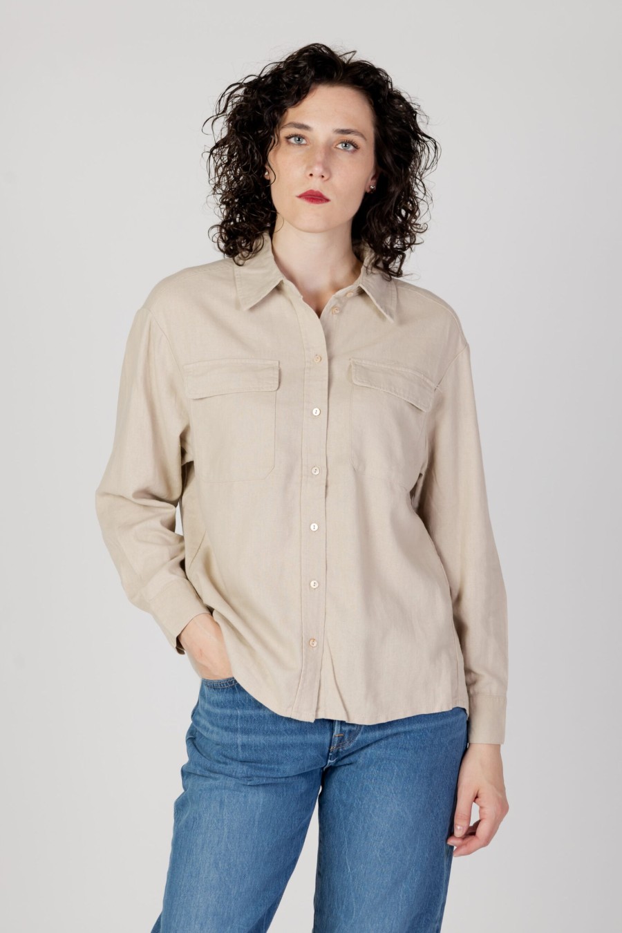 Donna Only | Camicia Manica Lunga Only Onlcaro L/S Ovs Linen Bl Shirt Cc Pnt Beige