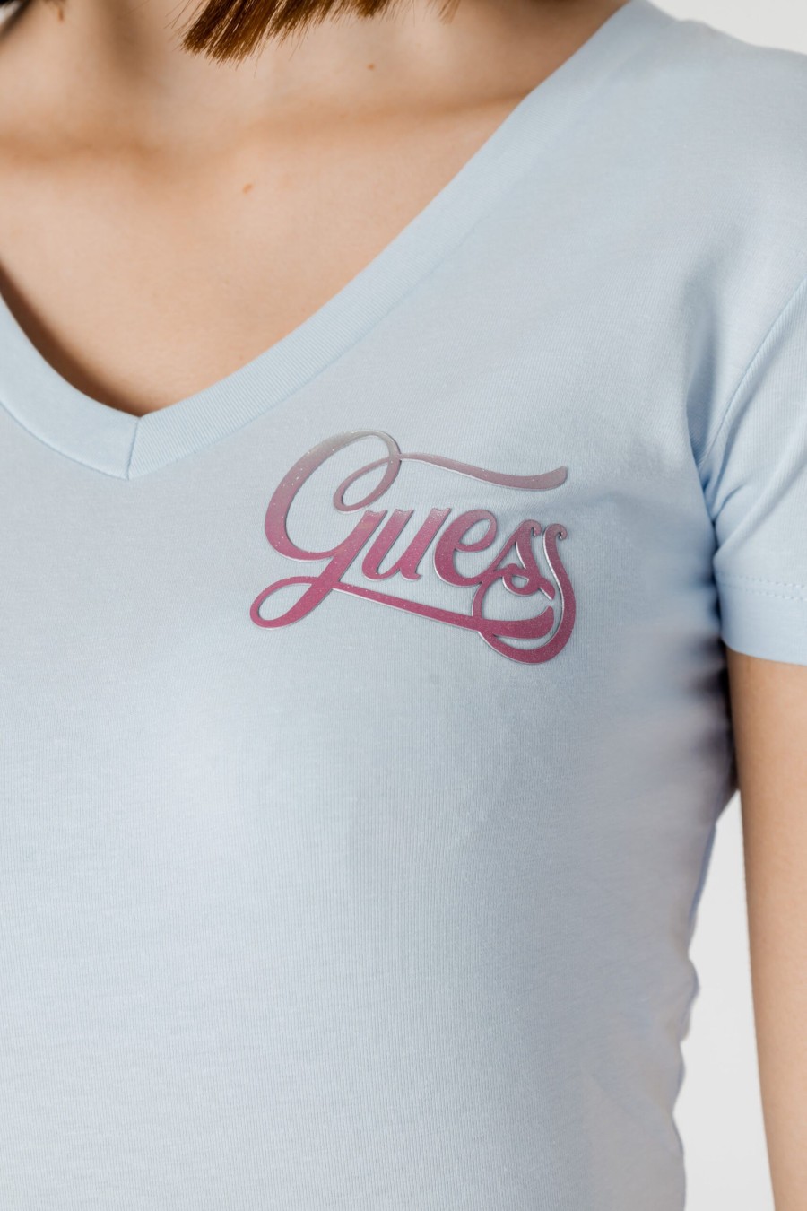 Donna Guess | T-Shirt Guess Ss Vn Shaded Glitter Celeste