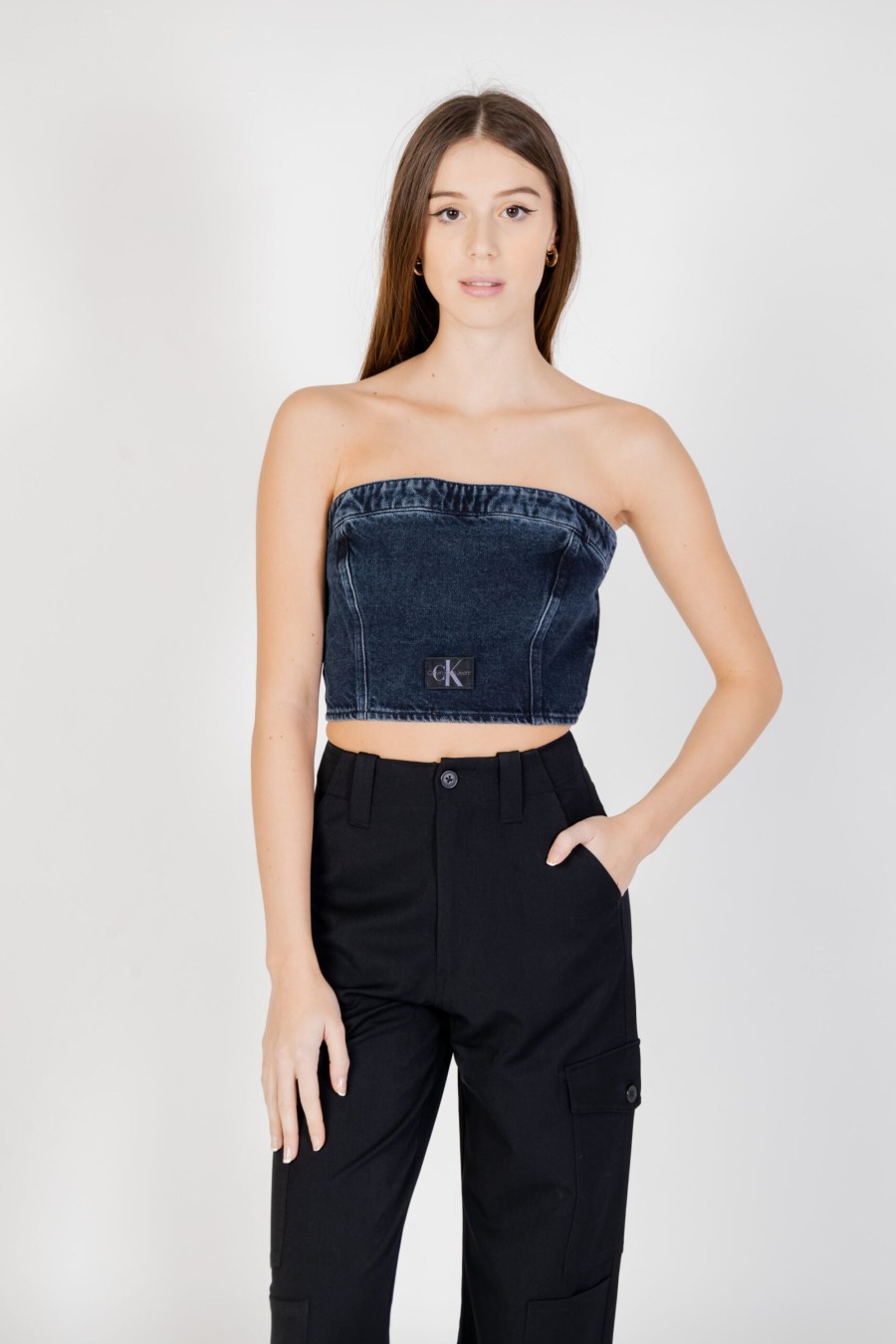 Donna Calvin Klein | Top Calvin Klein Denim Tube Denim Scuro