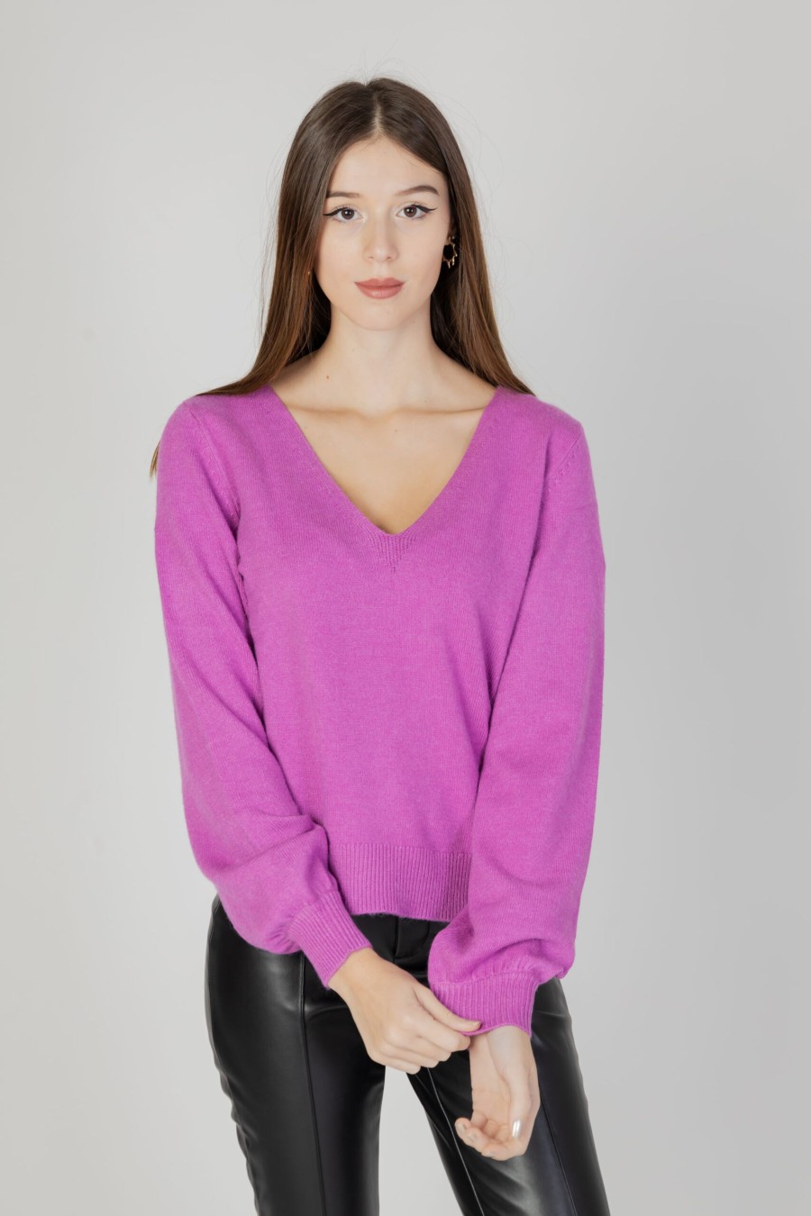 Donna Vila Clothes | Maglione Vila Clothes Viril Rev V-Neck L/S Knit Top - Noos Magenta