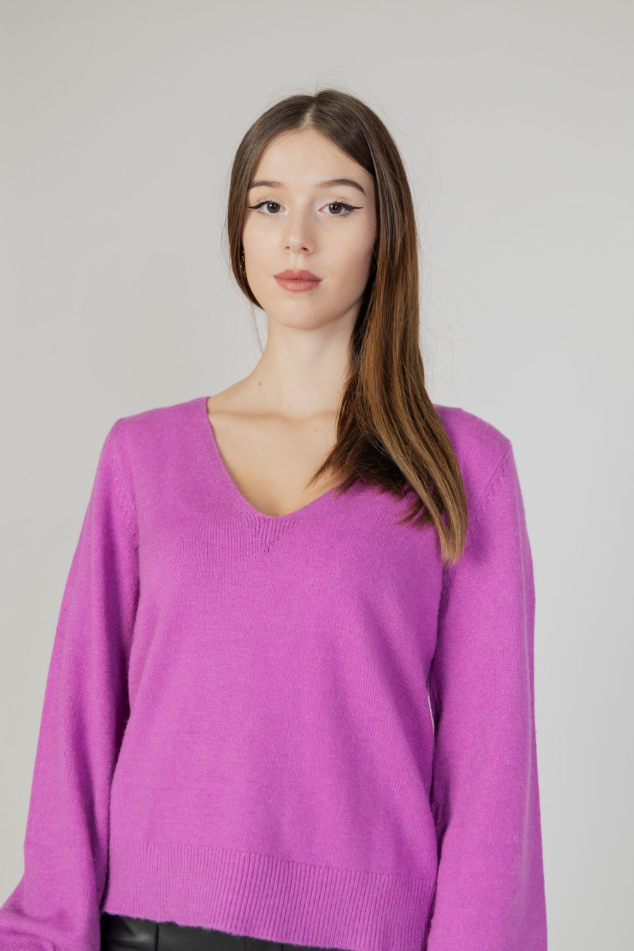 Donna Vila Clothes | Maglione Vila Clothes Viril Rev V-Neck L/S Knit Top - Noos Magenta