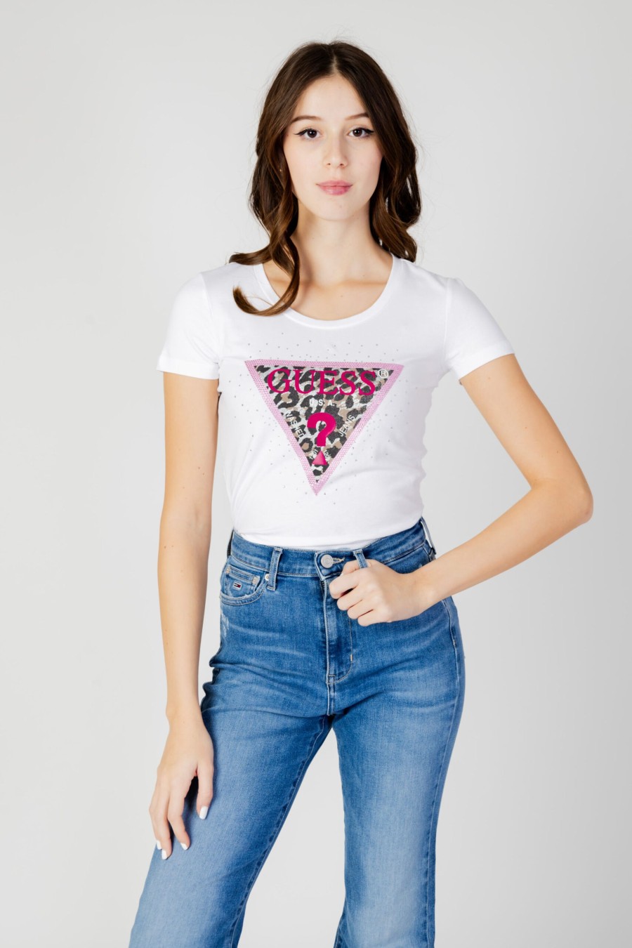 Donna Guess | T-Shirt Guess Ss Rn Spring Triangle Bianco