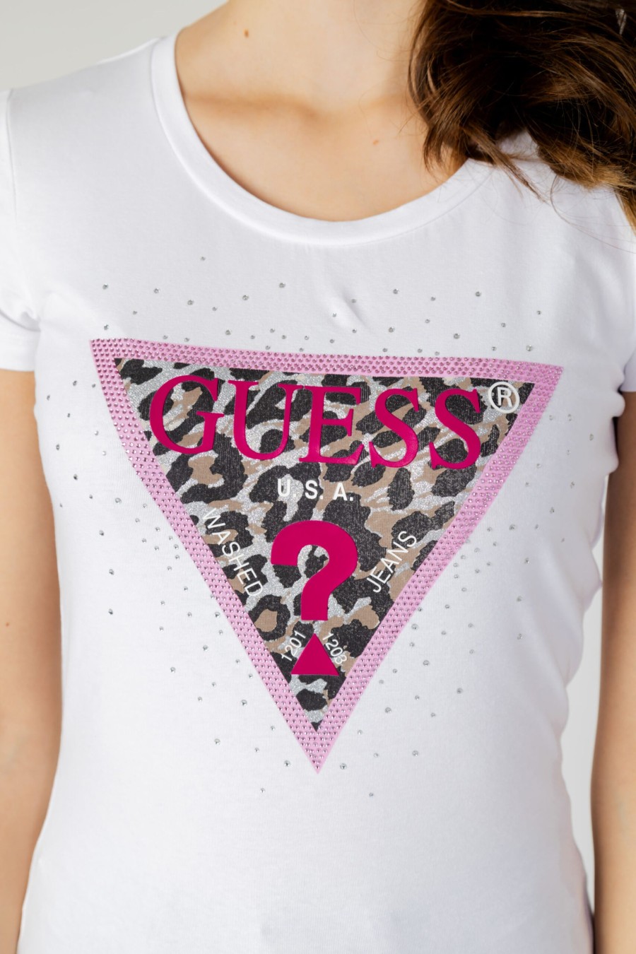 Donna Guess | T-Shirt Guess Ss Rn Spring Triangle Bianco