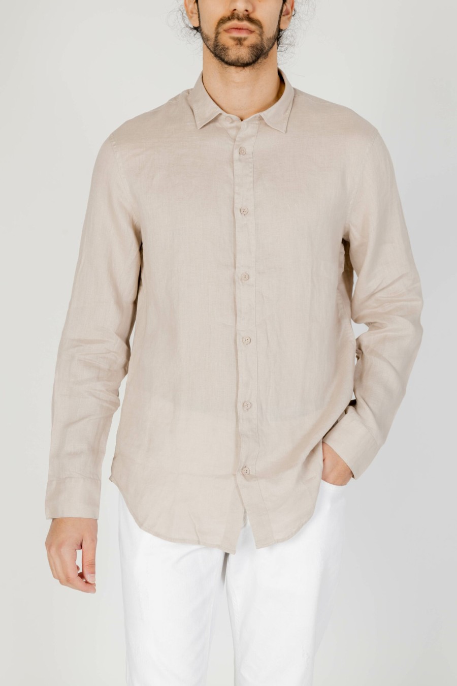 Uomo Armani Exchange | Camicia Manica Lunga Armani Exchange Beige