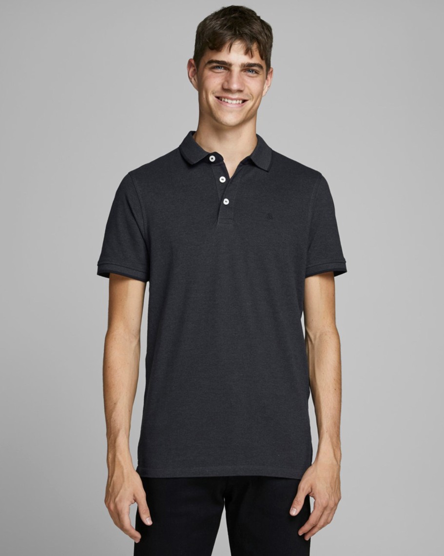 Uomo Jack Jones | Polo Manica Corta Jack Jones Jjepaulos Ss Noos Grigio Scuro