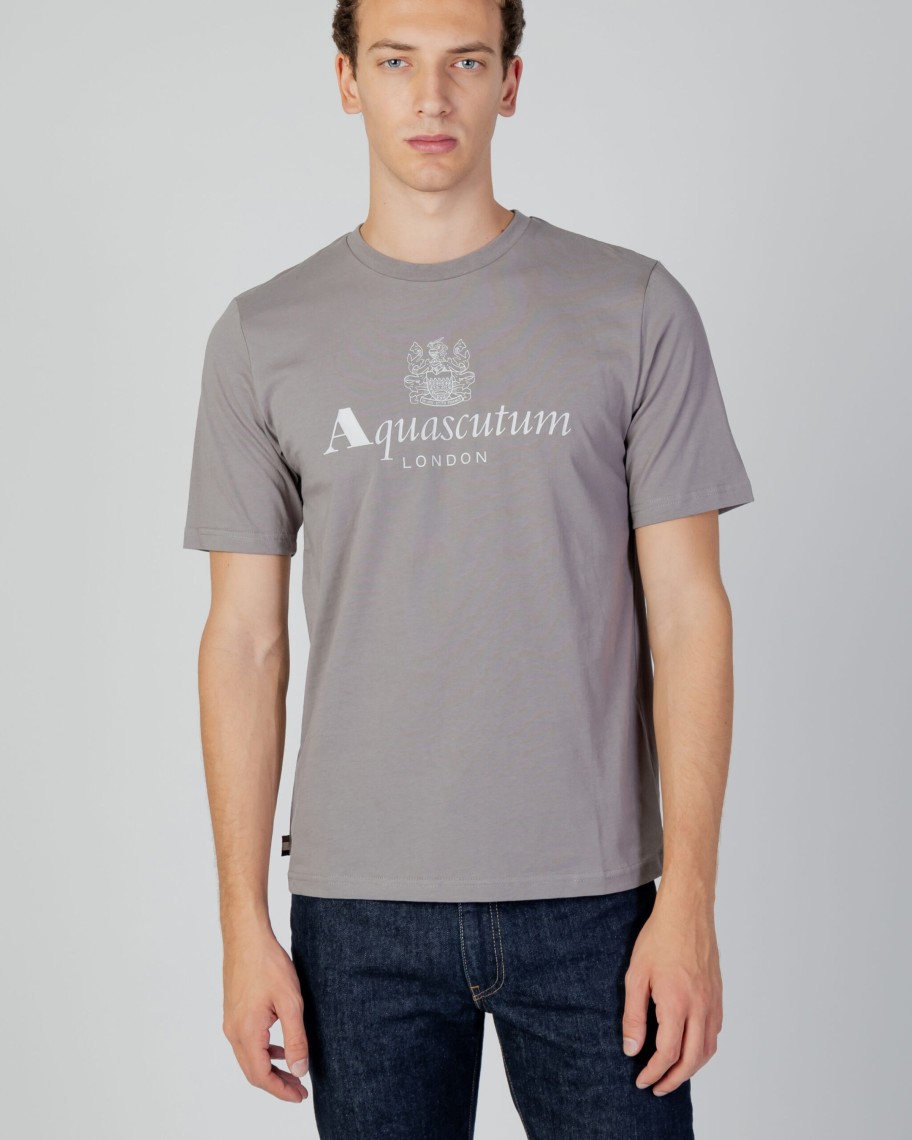 Uomo Aquascutum | T-Shirt Aquascutum Active Big Logo Grigio