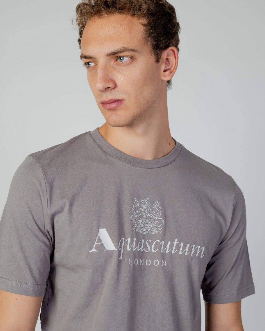 Uomo Aquascutum | T-Shirt Aquascutum Active Big Logo Grigio