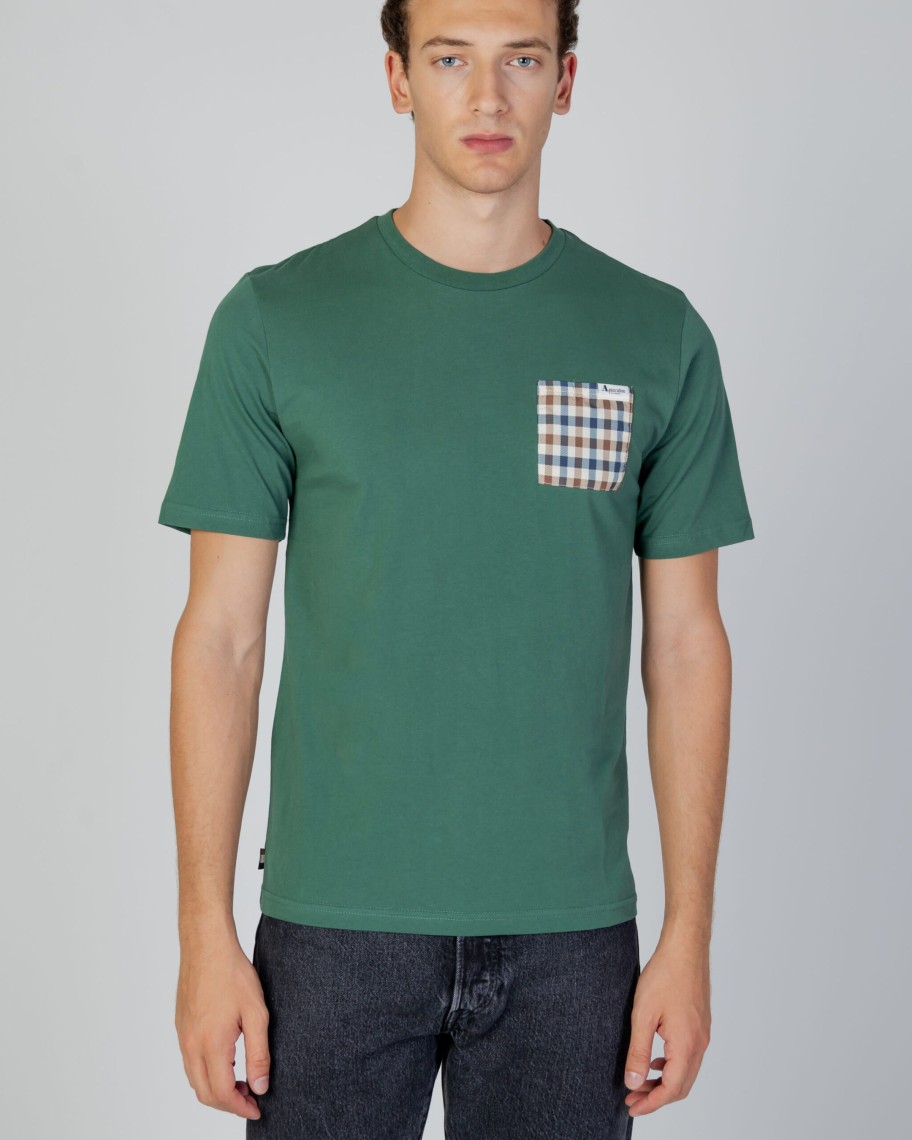 Uomo Aquascutum | T-Shirt Aquascutum Active Check Pocket Verde