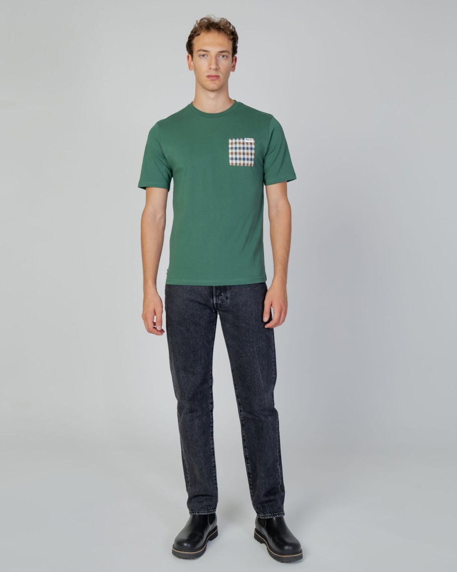 Uomo Aquascutum | T-Shirt Aquascutum Active Check Pocket Verde