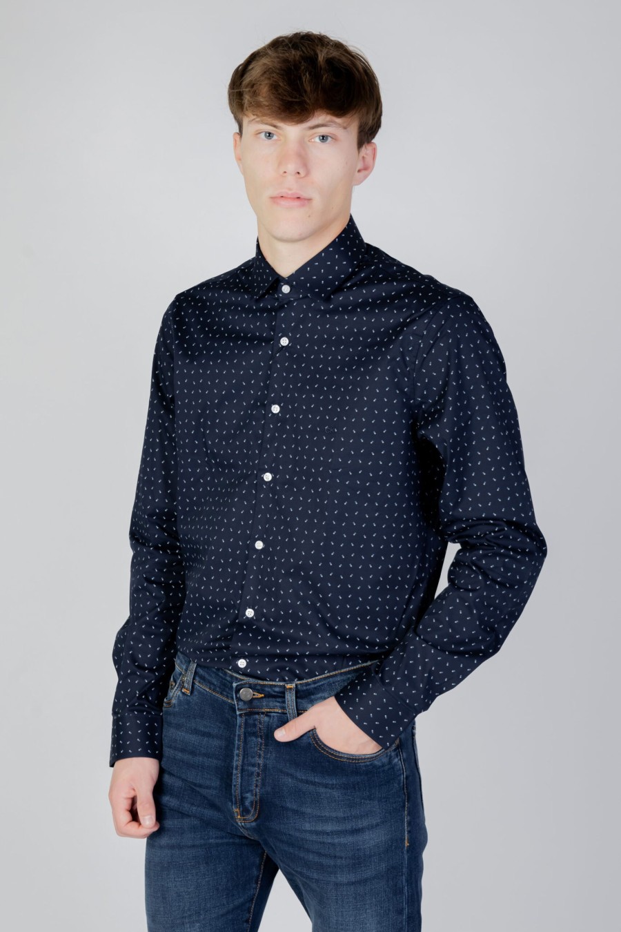 Uomo Calvin Klein | Camicia Manica Lunga Calvin Klein Twill 2 Color Print Blu