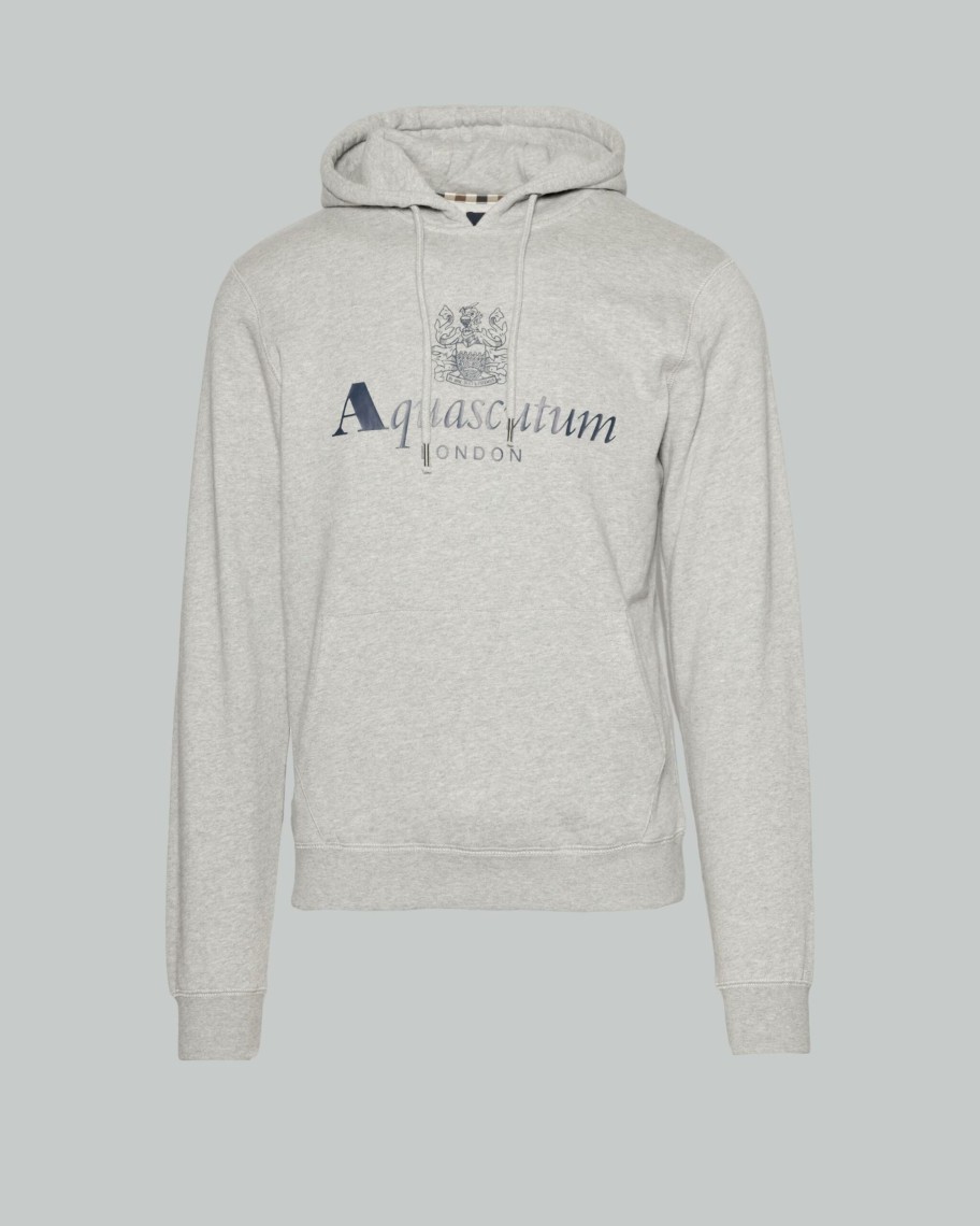 Uomo Aquascutum | Felpa Con Cappuccio Aquascutum Active Big Logo Hoodie Fleece Grigio Scuro