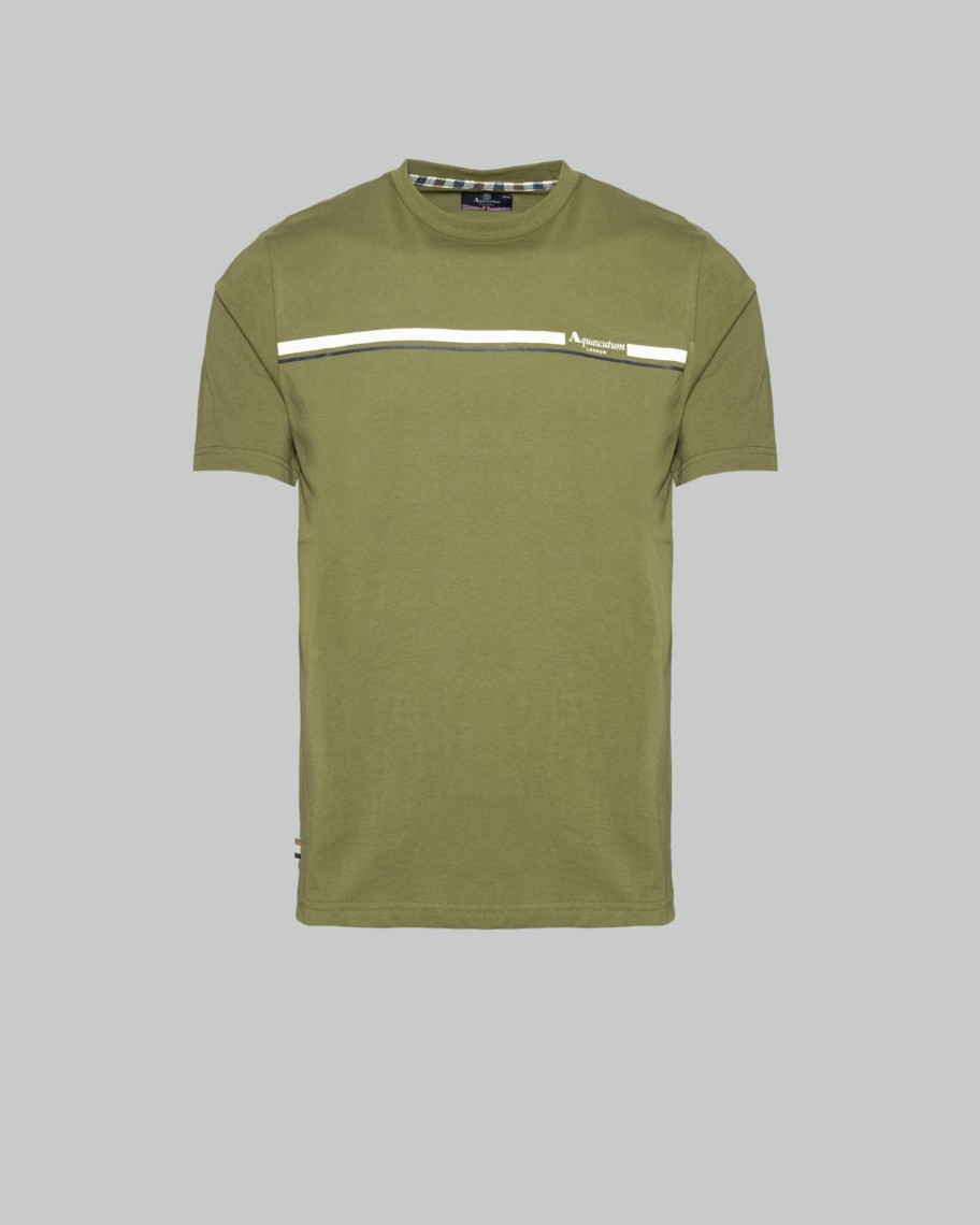 Uomo Aquascutum | T-Shirt Aquascutum Active Stripes Verde Oliva