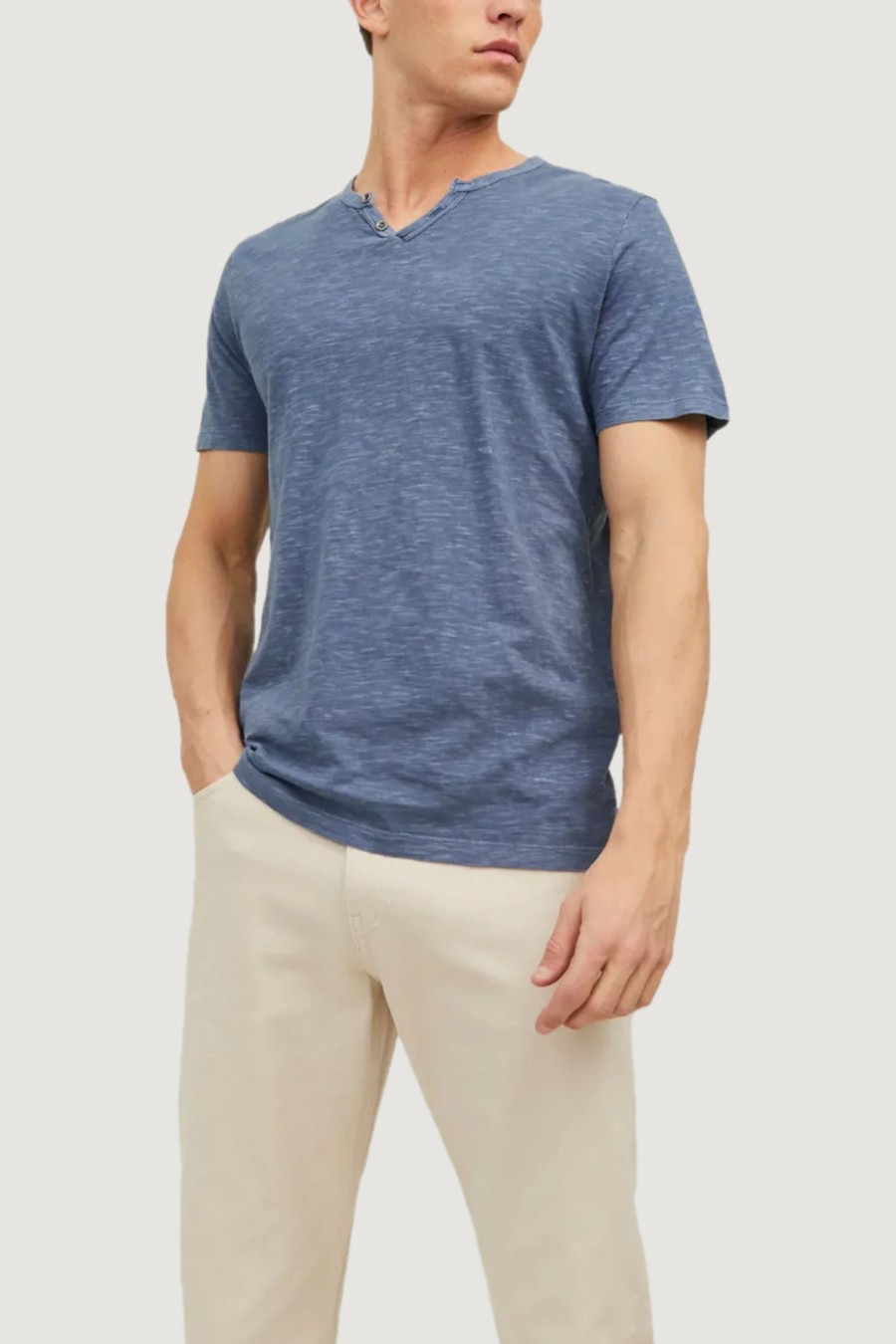 Uomo Jack Jones | T-Shirt Jack Jones Esplit Neck Tee Ss Noos Indigo