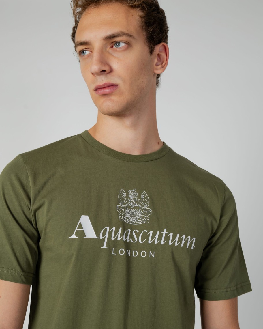 Uomo Aquascutum | T-Shirt Aquascutum Active Big Logo Verde Oliva