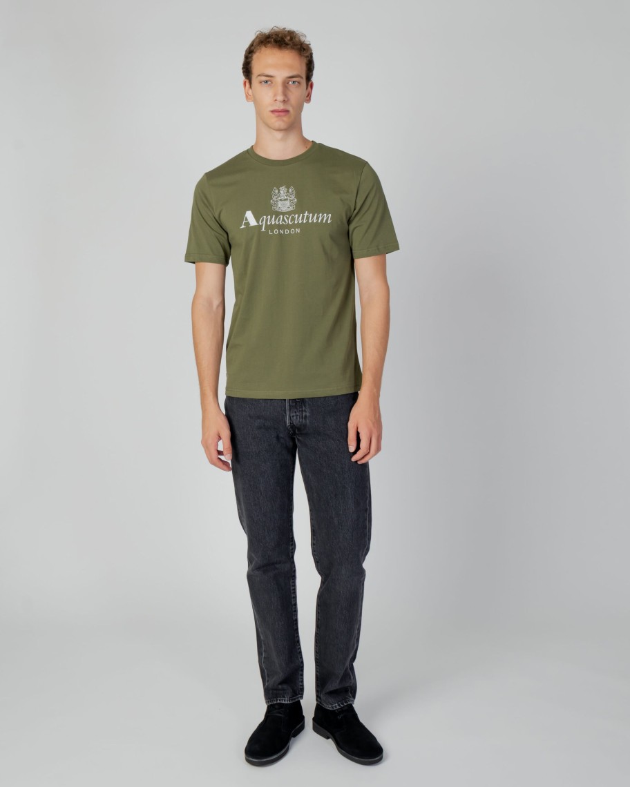 Uomo Aquascutum | T-Shirt Aquascutum Active Big Logo Verde Oliva