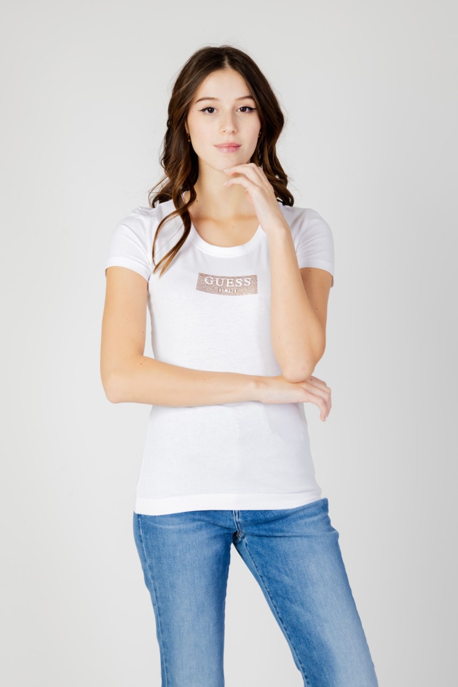 Donna Guess | T-Shirt Guess Ss Cn Studs Box Bianco