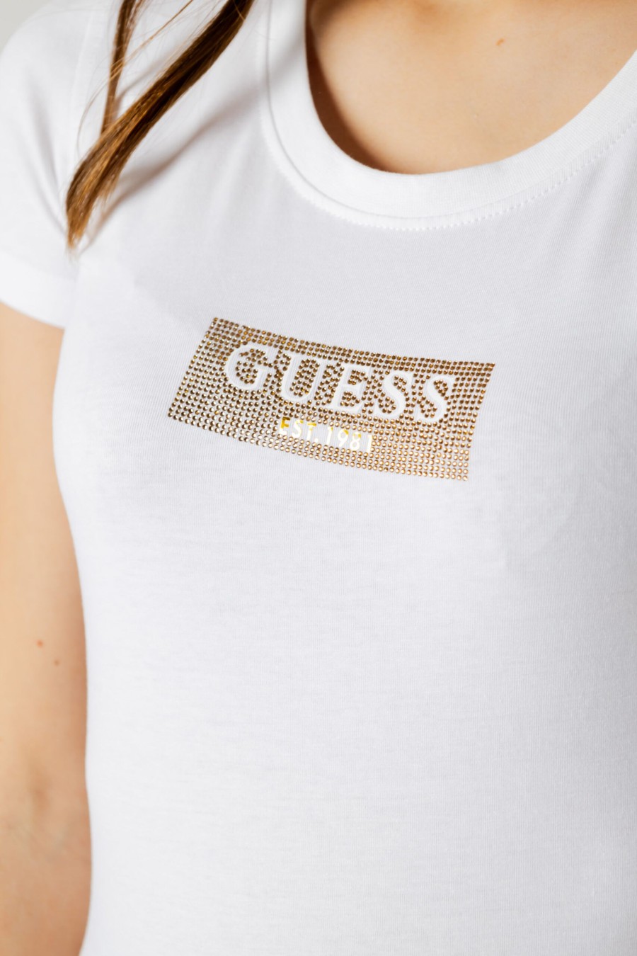 Donna Guess | T-Shirt Guess Ss Cn Studs Box Bianco