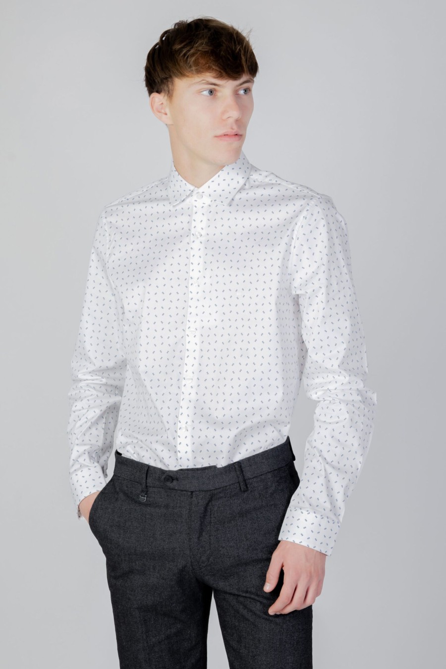 Uomo Calvin Klein | Camicia Manica Lunga Calvin Klein Twill 2 Color Print Bianco