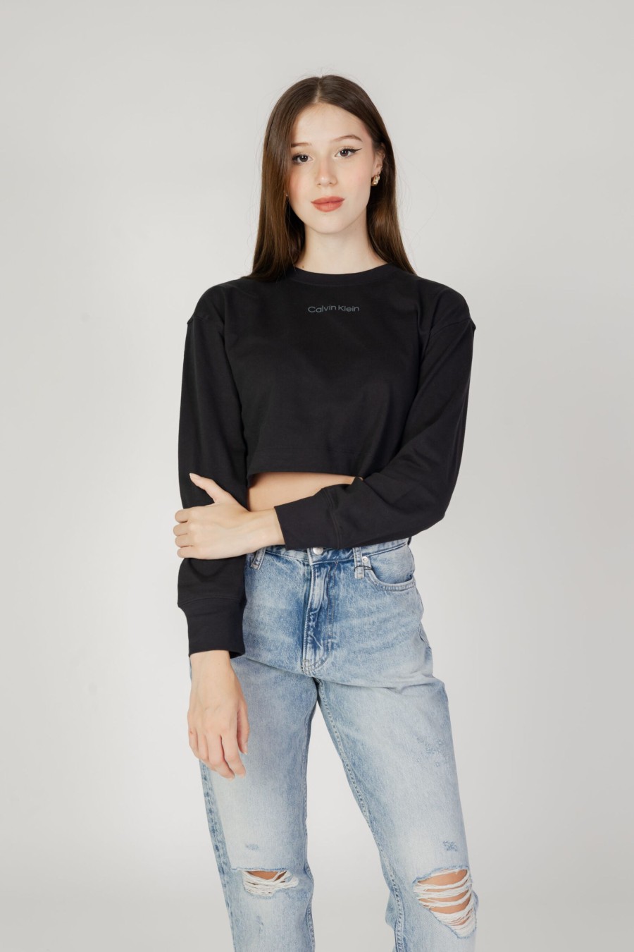 Donna Calvin Klein Sport | T-Shirt Manica Lunga Calvin Klein Sport Pw - Ls Top (Cropped Nero