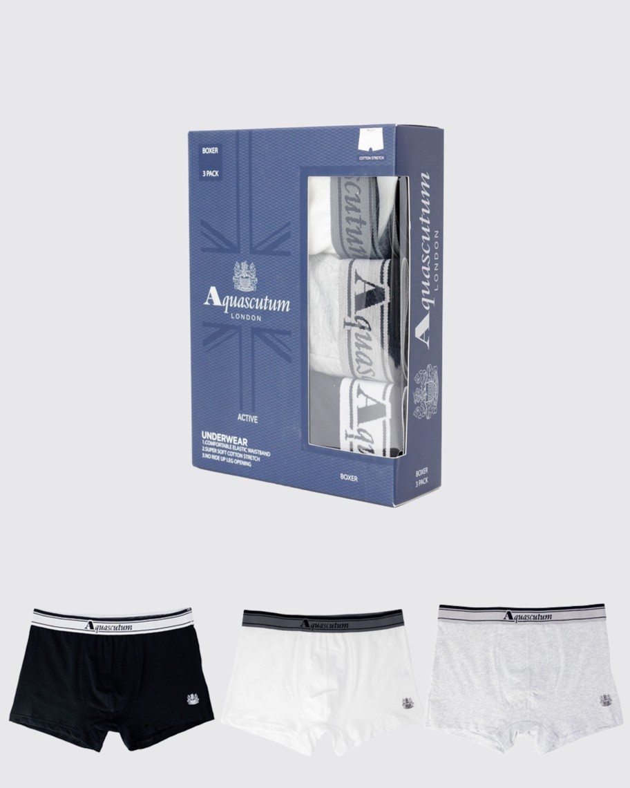 Uomo Aquascutum | Boxer Aquascutum Active Underwear Boxer Triple Pack Grigio