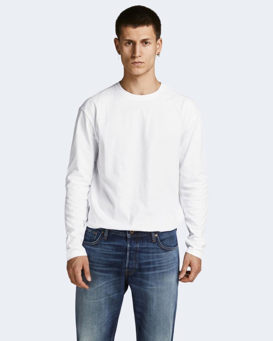 Uomo Jack Jones | T-Shirt Manica Lunga Jack Jones Jjenoa Tee O-Neck Ls Noos - 12190128 Bianco